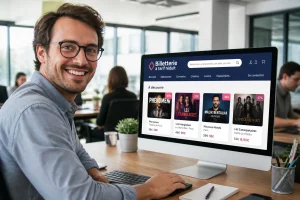 Salarié MAAF consultant les avantages du CSE sur une plateforme en ligne au bureau