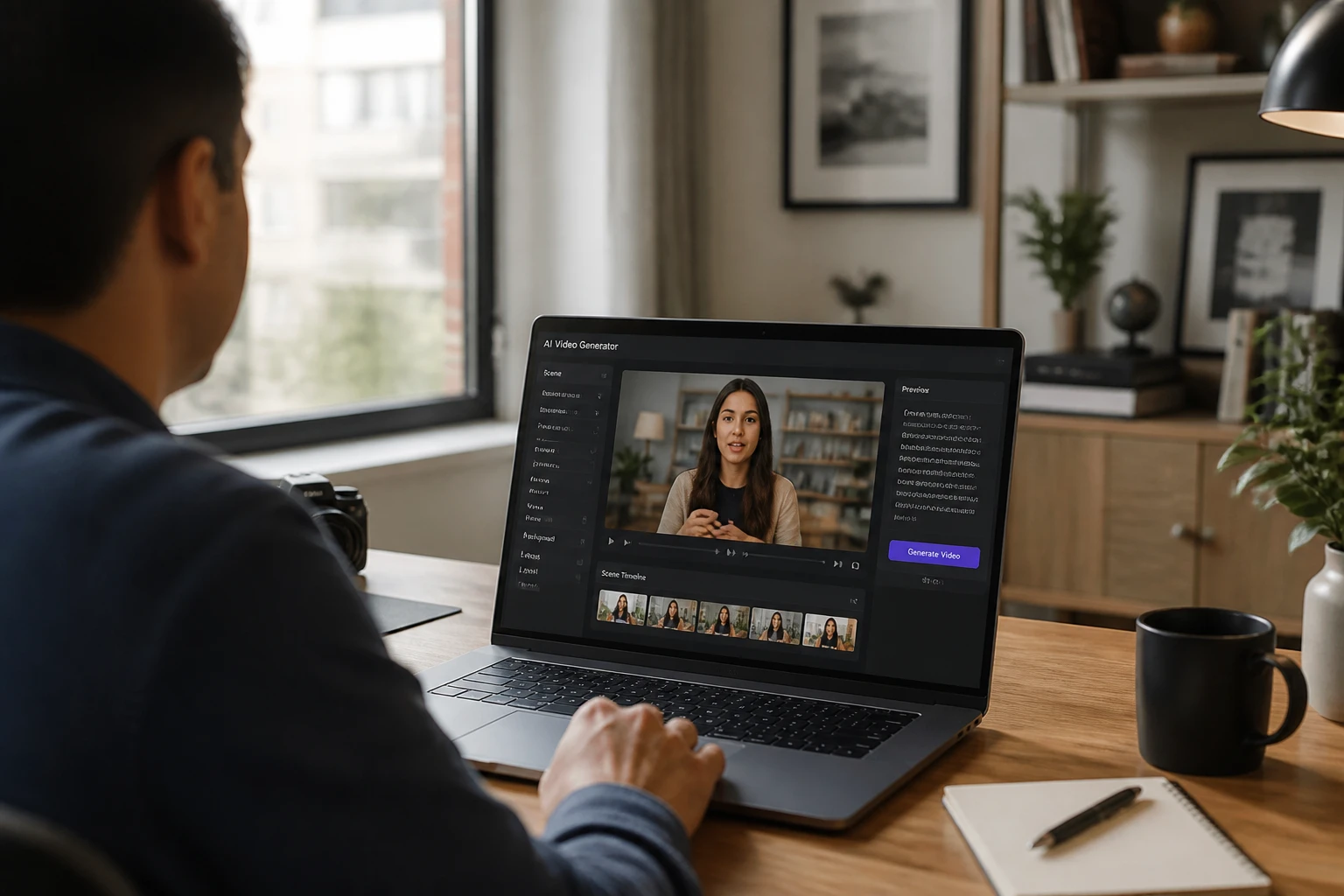 Interface de Mango AI sur un écran d'ordinateur affichant un avatar parlant généré par IA