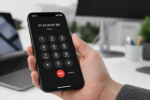 Main composant un numéro masqué sur l'écran Téléphone d'un iPhone