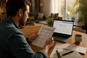 Personne consultant son relevé de carrière pour vérifier ses 8 trimestres de retraite
