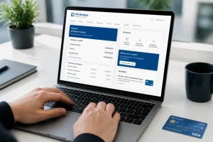 Accès à un espace bancaire en ligne sur ordinateur, symbole de la transition CyberMUT vers Filbanque