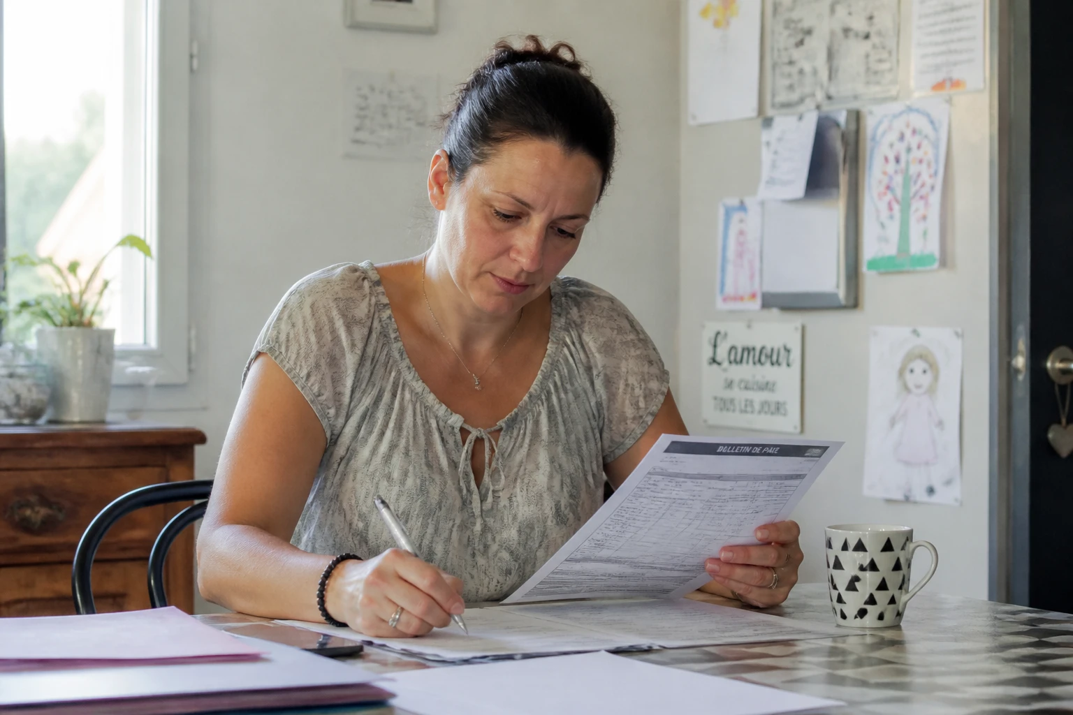 Assistante familiale consultant son bulletin de salaire et les documents liés à l'accueil d'un enfant
