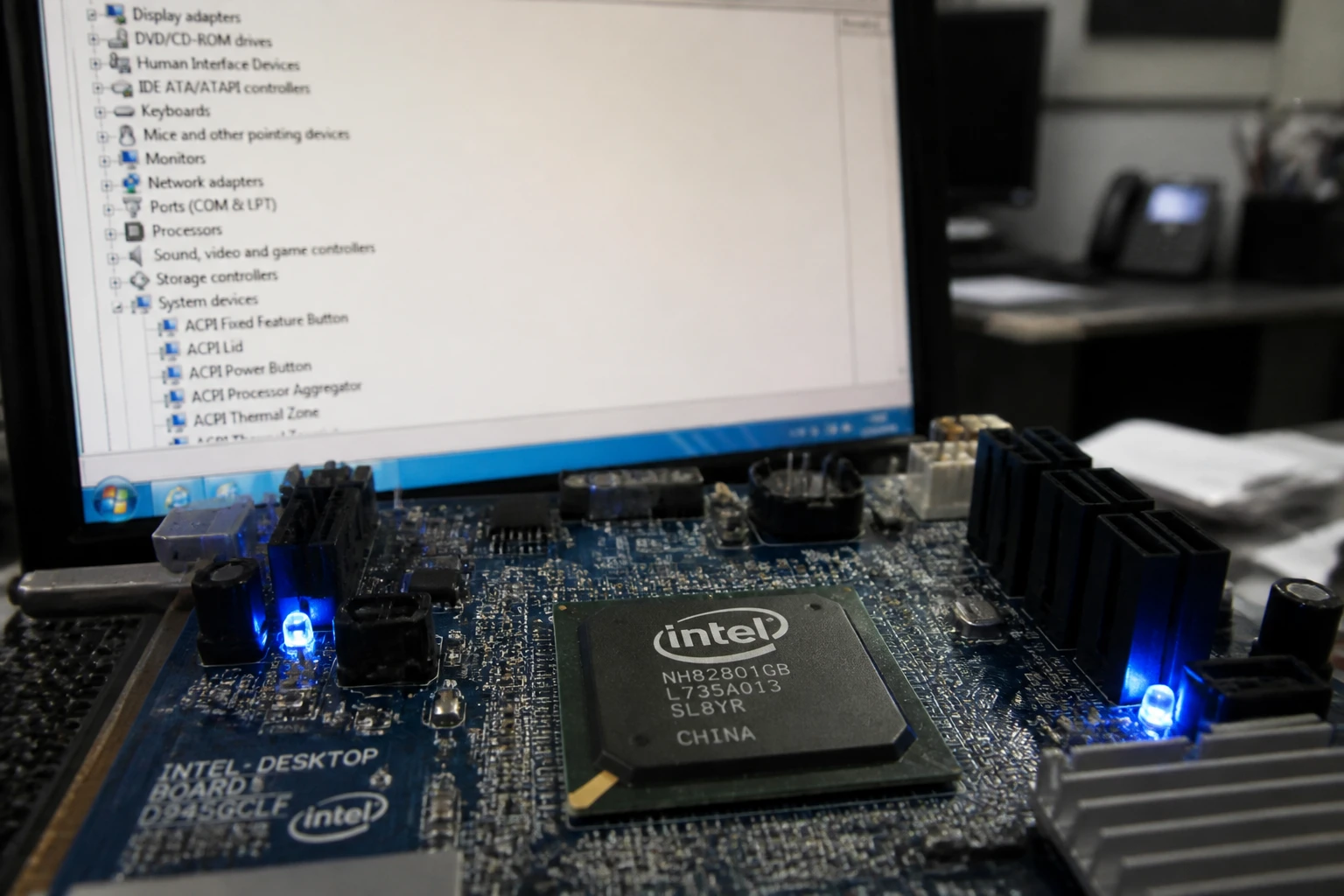 Puce chipset Intel sur une carte mère, illustrant le sous-système Intel Management Engine
